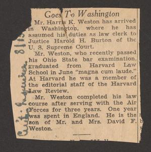 Primary view of object titled '[Clipping: Goes To Washington]'.