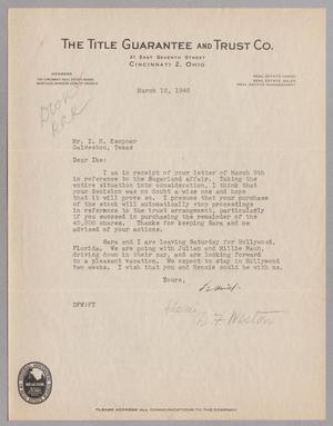 Primary view of object titled '[Letter from David F. Weston to I. H. Kempner, March 12, 1946]'.