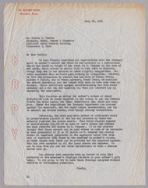 Primary view of object titled '[Letter from I. H. Kempner to Harris K. Weston, July 28, 1951]'.