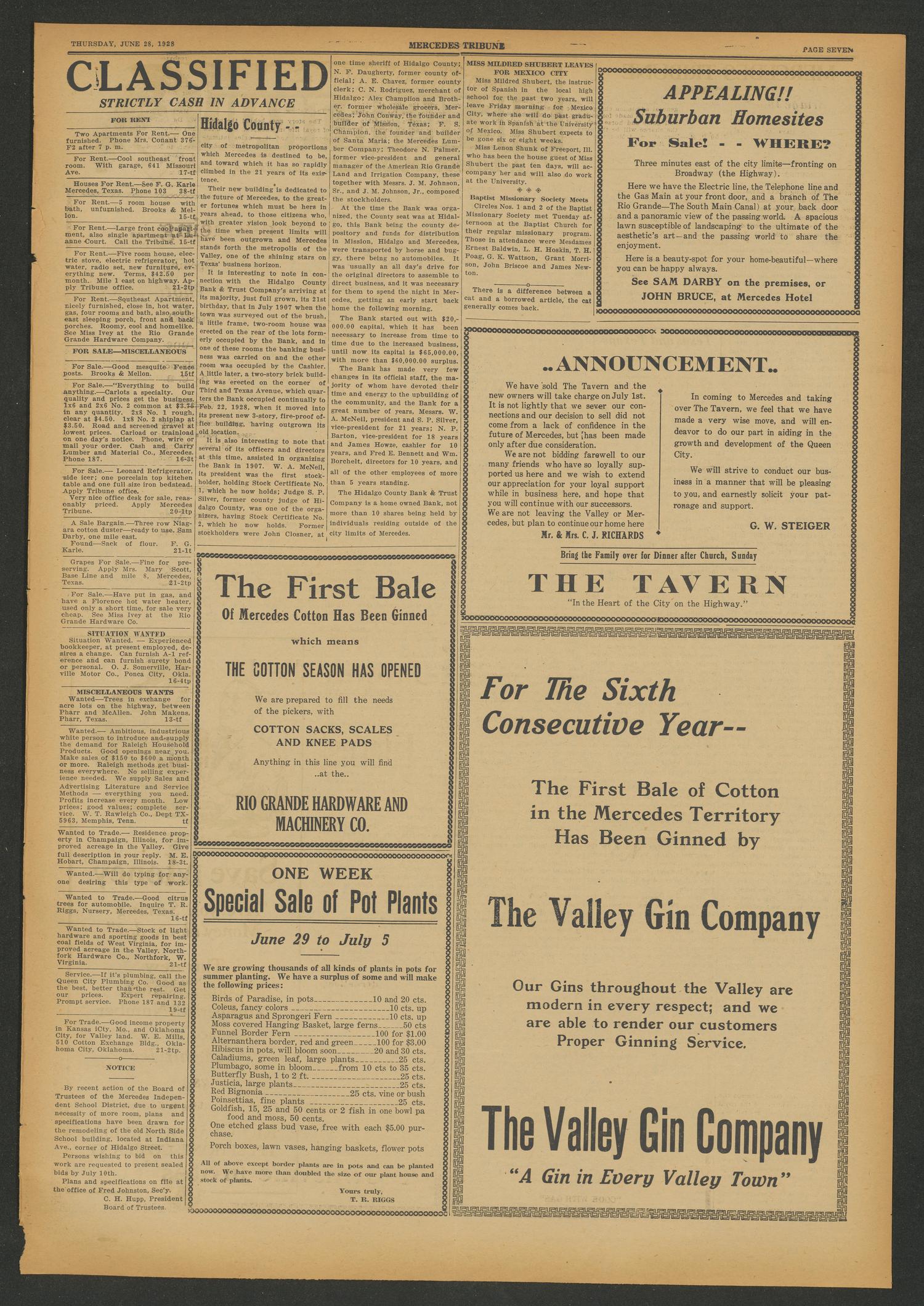 Mercedes Tribune (Mercedes, Tex.), Vol. 15, No. 21, Ed. 1 Thursday, June 28, 1928
                                                
                                                    [Sequence #]: 7 of 12
                                                