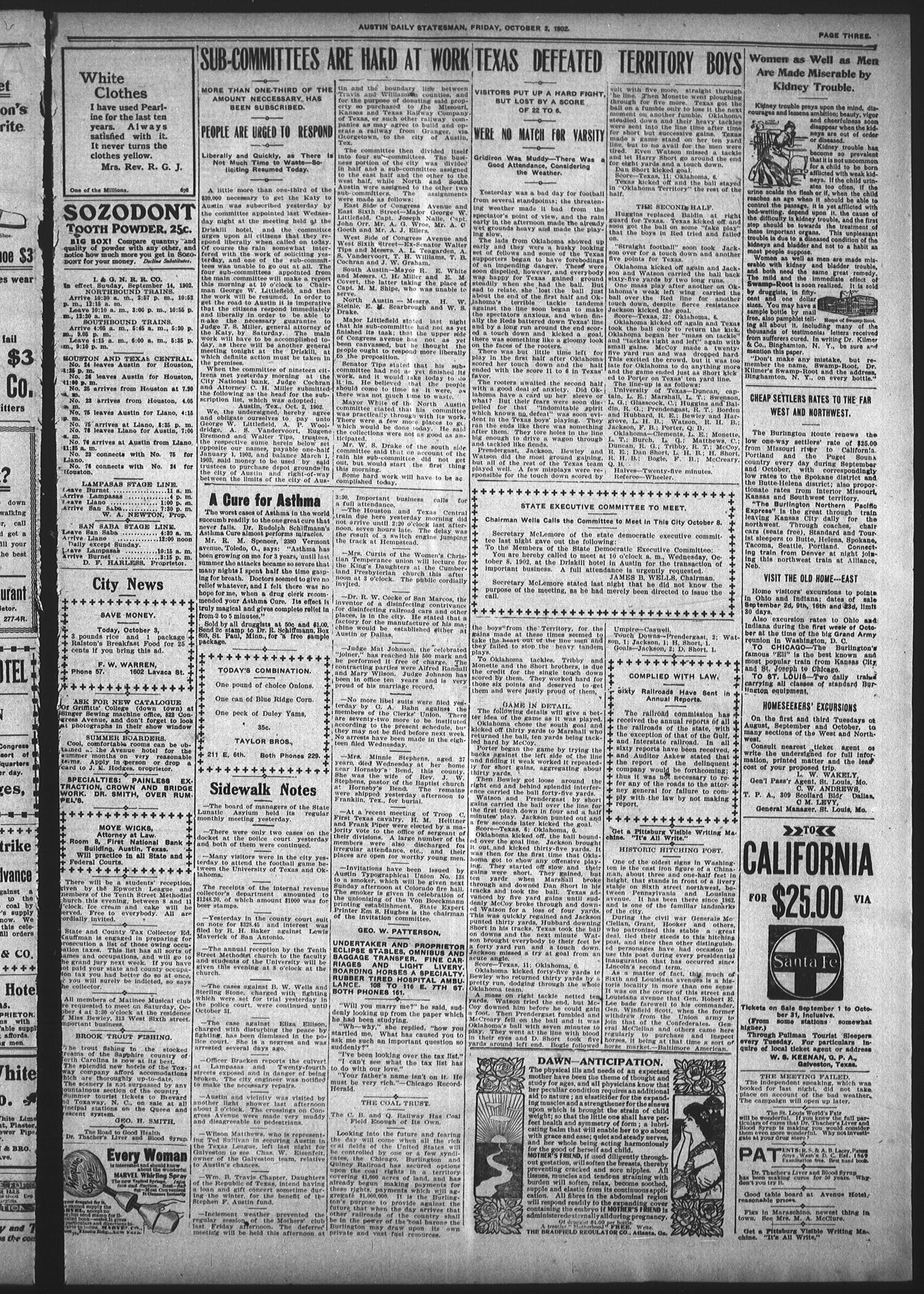 Austin Daily Statesman (Austin, Tex.), Vol. 32, Ed. 1 Friday, October 3, 1902
                                                
                                                    [Sequence #]: 3 of 8
                                                