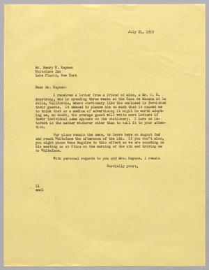 Primary view of object titled '[Letter from I. H. Kempner to Henry W. Haynes, July 21, 1952]'.