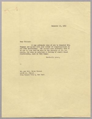 Primary view of object titled '[Letter from I. H. Kempner to Erich and Elsa Freund, December 19, 1952]'.