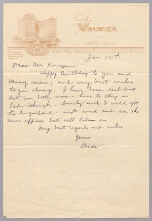 Primary view of object titled '[Letter from Oscar Armstrong to I. H. Kempner, January 12, 1952]'.
