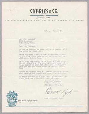 Primary view of object titled '[Letter from Charles & Company to I. H. Kempner, February 12, 1952]'.