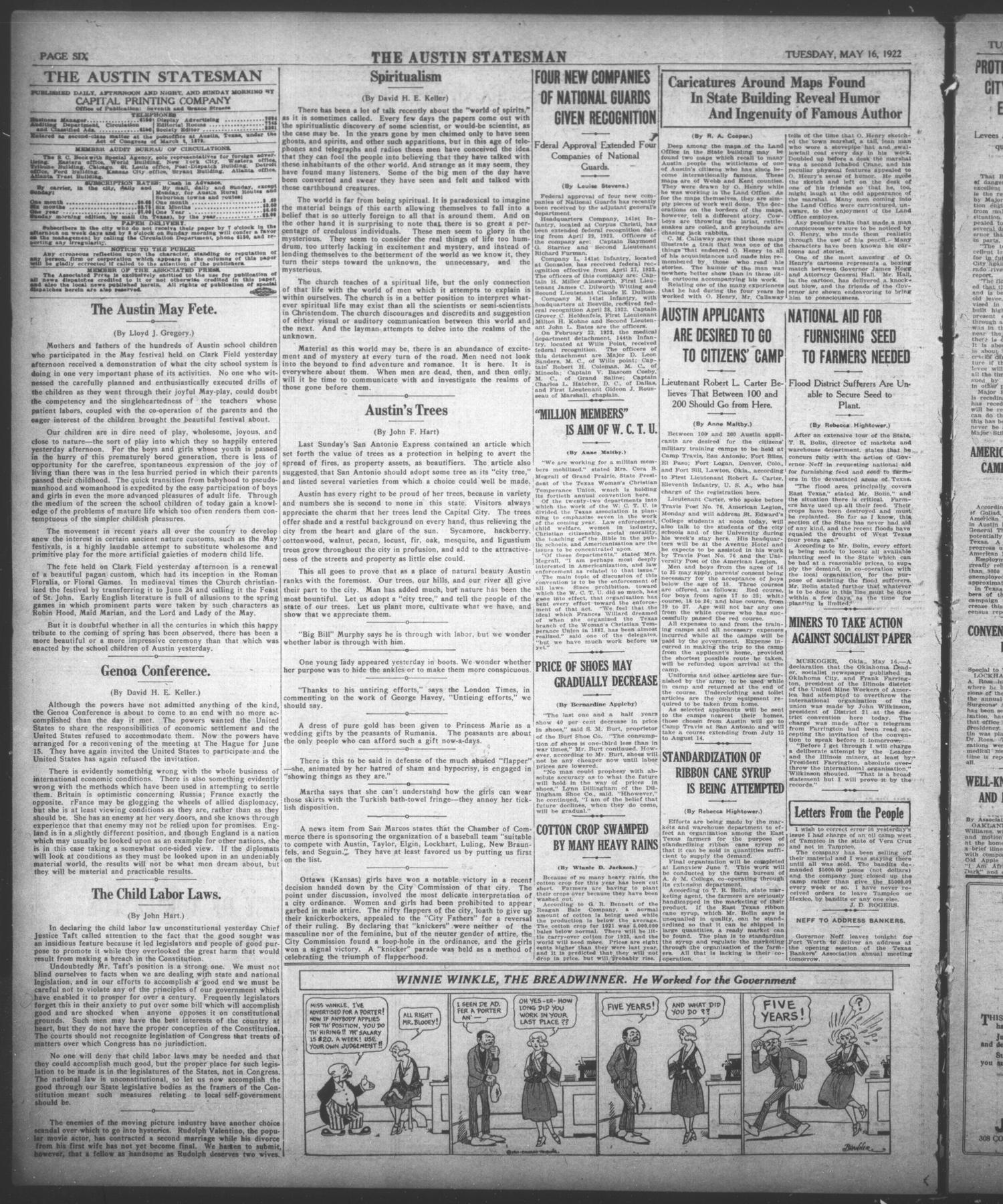 The Austin Statesman (Austin, Tex.), Vol. 50, No. 349, Ed. 1 Tuesday, May 16, 1922
                                                
                                                    [Sequence #]: 6 of 10
                                                