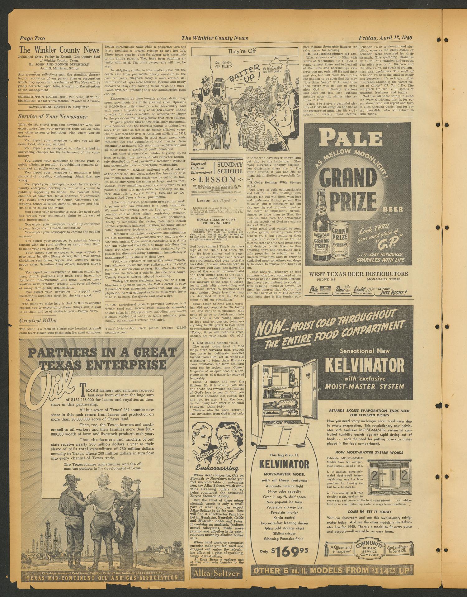 The Winkler County News (Kermit, Tex.), Vol. 5, No. 4, Ed. 1 Friday, April 12, 1940
                                                
                                                    [Sequence #]: 2 of 8
                                                