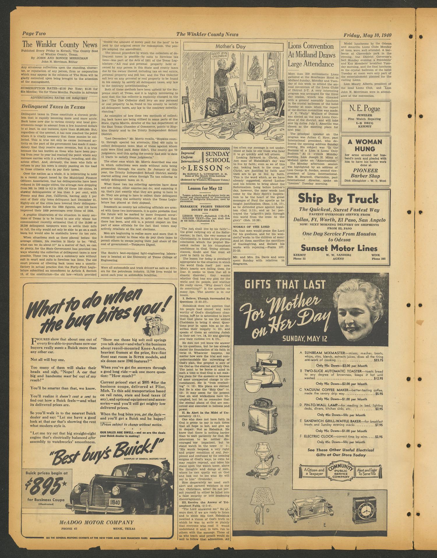 The Winkler County News (Kermit, Tex.), Vol. 5, No. 8, Ed. 1 Friday, May 10, 1940
                                                
                                                    [Sequence #]: 2 of 10
                                                