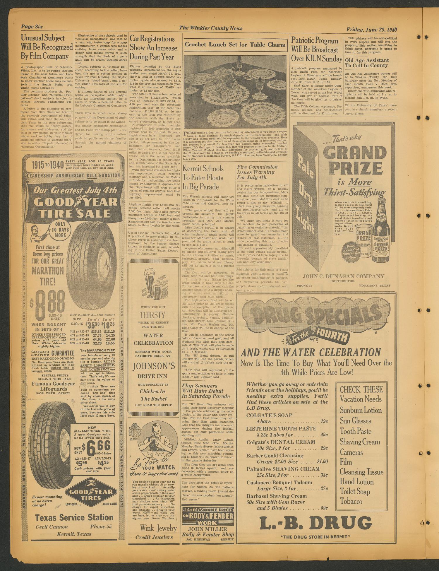 The Winkler County News (Kermit, Tex.), Vol. 5, No. 15, Ed. 1 Friday, June 28, 1940
                                                
                                                    [Sequence #]: 6 of 10
                                                