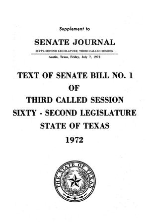 Primary view of object titled 'Supplement to Senate Journal, Sixty-Second Legislature, Third Called Session'.