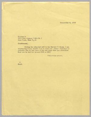 Primary view of [Letter from I. H. Kempner to Richter's, December 5, 1952]
