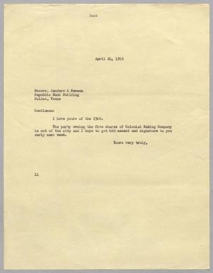 Primary view of object titled '[Letter from I. H. Kempner to Sanders & Newsom, April 24, 1952]'.