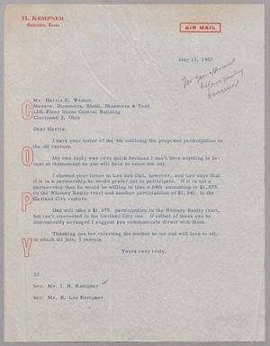 Primary view of object titled '[Copy of Letter From Harris L. Kempner to Harris K. Weston, May 13, 1957]'.