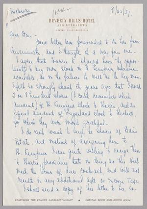 Primary view of object titled '[Letter from Sara K. Weston to Daniel W. Kempner, September 23, 1957]'.