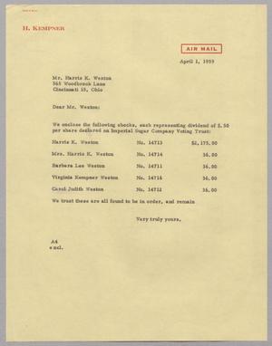 Primary view of object titled '[Letter from Arthur M. Alpert to Harris K. Weston, April 1, 1959]'.