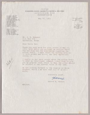 Primary view of object titled '[Letter from Harris K. Weston to I. H. Kempner, May 22, 1963]'.