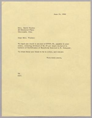 Primary view of object titled '[Letter from T. E. Taylor to Mrs. David Weston, June 15, 1964]'.