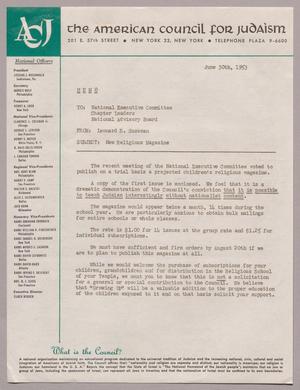 Primary view of object titled '[Memo from the American Council for Judaism, June 30, 1953]'.
