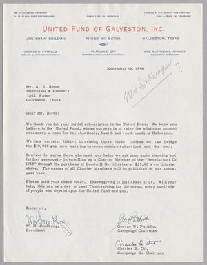 Primary view of object titled '[Letter from W. H. Sandberg, George W. Pattillo and Charles E. Ott to A. J. Biron, November 19, 1958]'.