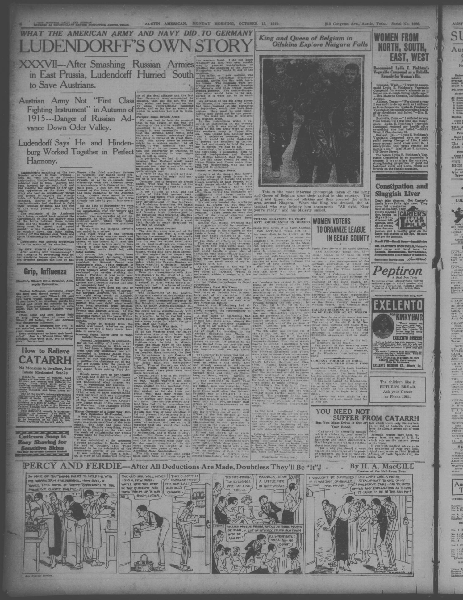 Austin American (Austin, Tex.), Ed. 1 Monday, October 13, 1919
                                                
                                                    [Sequence #]: 4 of 6
                                                