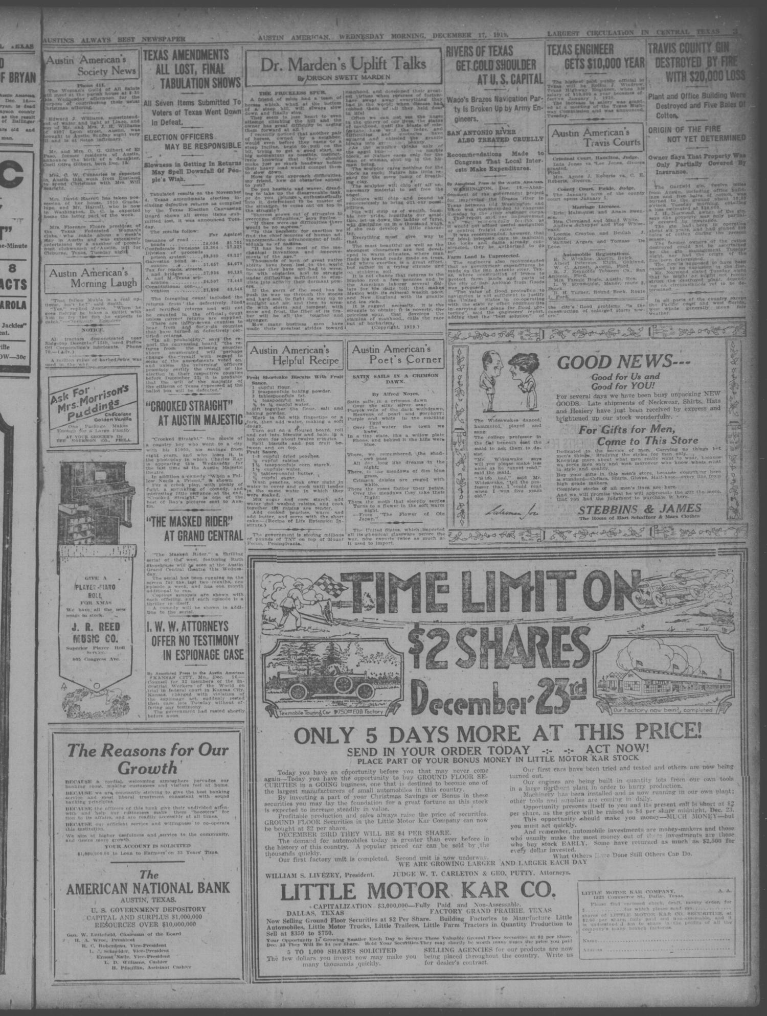 Austin American (Austin, Tex.), Ed. 1 Wednesday, December 17, 1919
                                                
                                                    [Sequence #]: 3 of 8
                                                