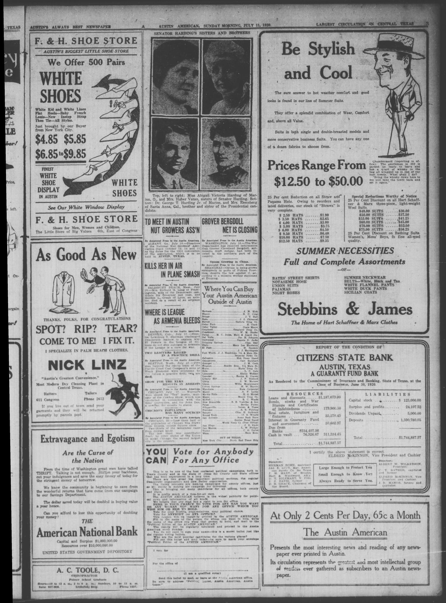 Austin American (Austin, Tex.), Ed. 1 Sunday, July 11, 1920
                                                
                                                    [Sequence #]: 3 of 28
                                                