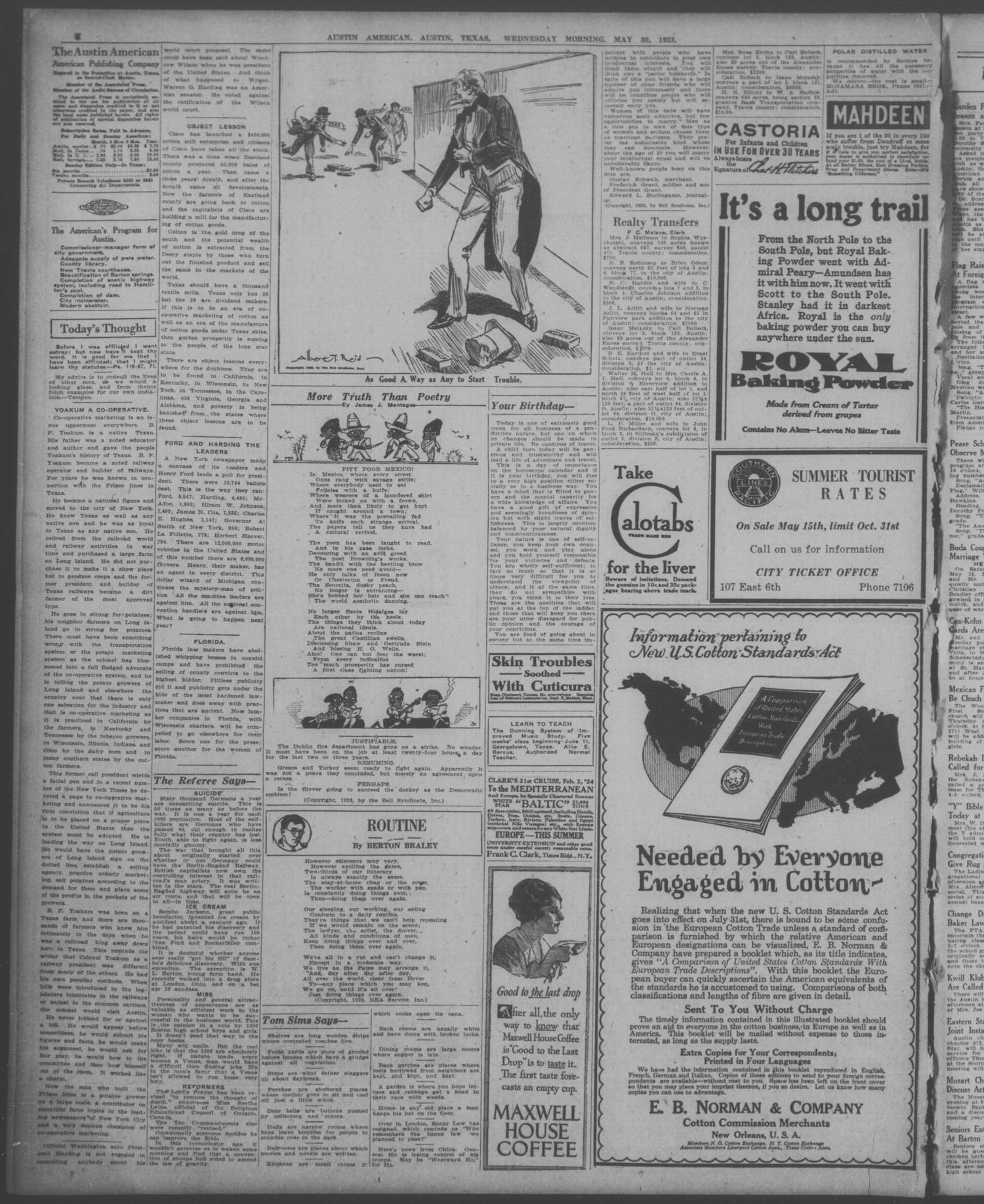 The Austin American (Austin, Tex.), Vol. 9, No. 350, Ed. 1 Wednesday, May 30, 1923
                                                
                                                    [Sequence #]: 4 of 10
                                                