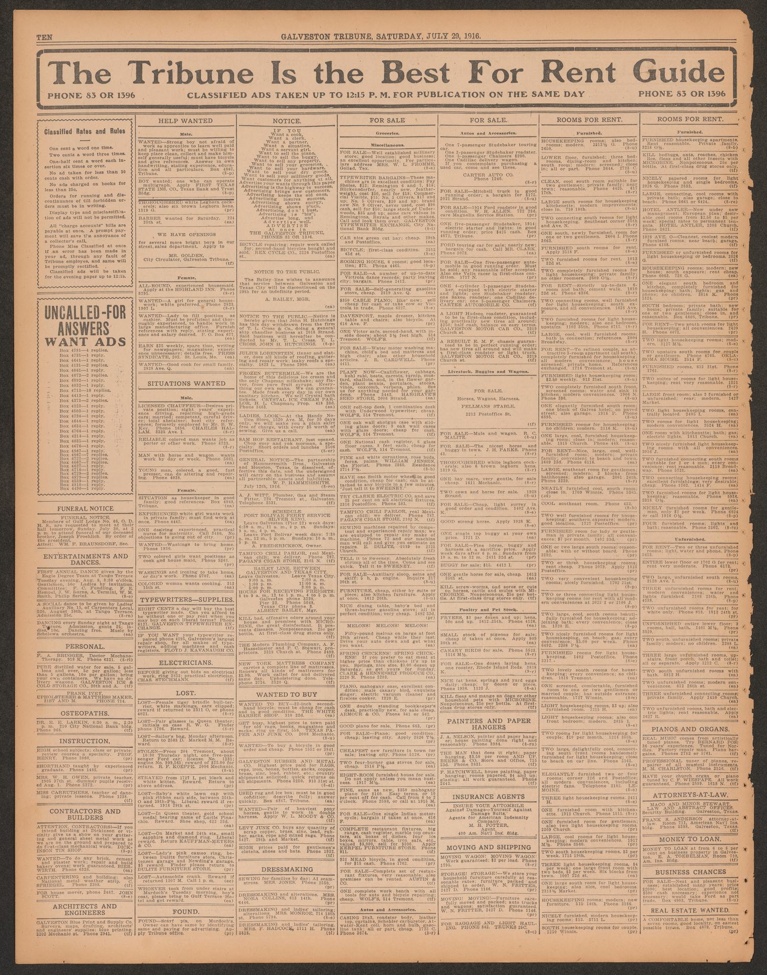 Galveston Tribune. (Galveston, Tex.), Vol. 36, No. 211, Ed. 1 Saturday, July 29, 1916
                                                
                                                    [Sequence #]: 10 of 12
                                                