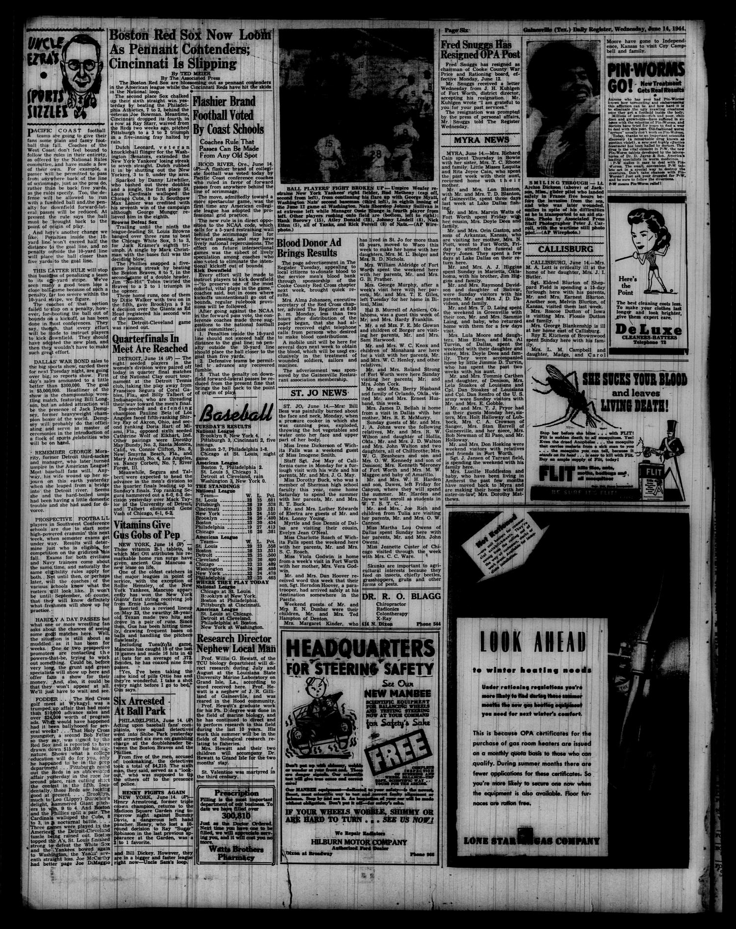 Gainesville Daily Register and Messenger (Gainesville, Tex.), Vol. 54, No. 248, Ed. 1 Wednesday, June 14, 1944
                                                
                                                    [Sequence #]: 6 of 8
                                                