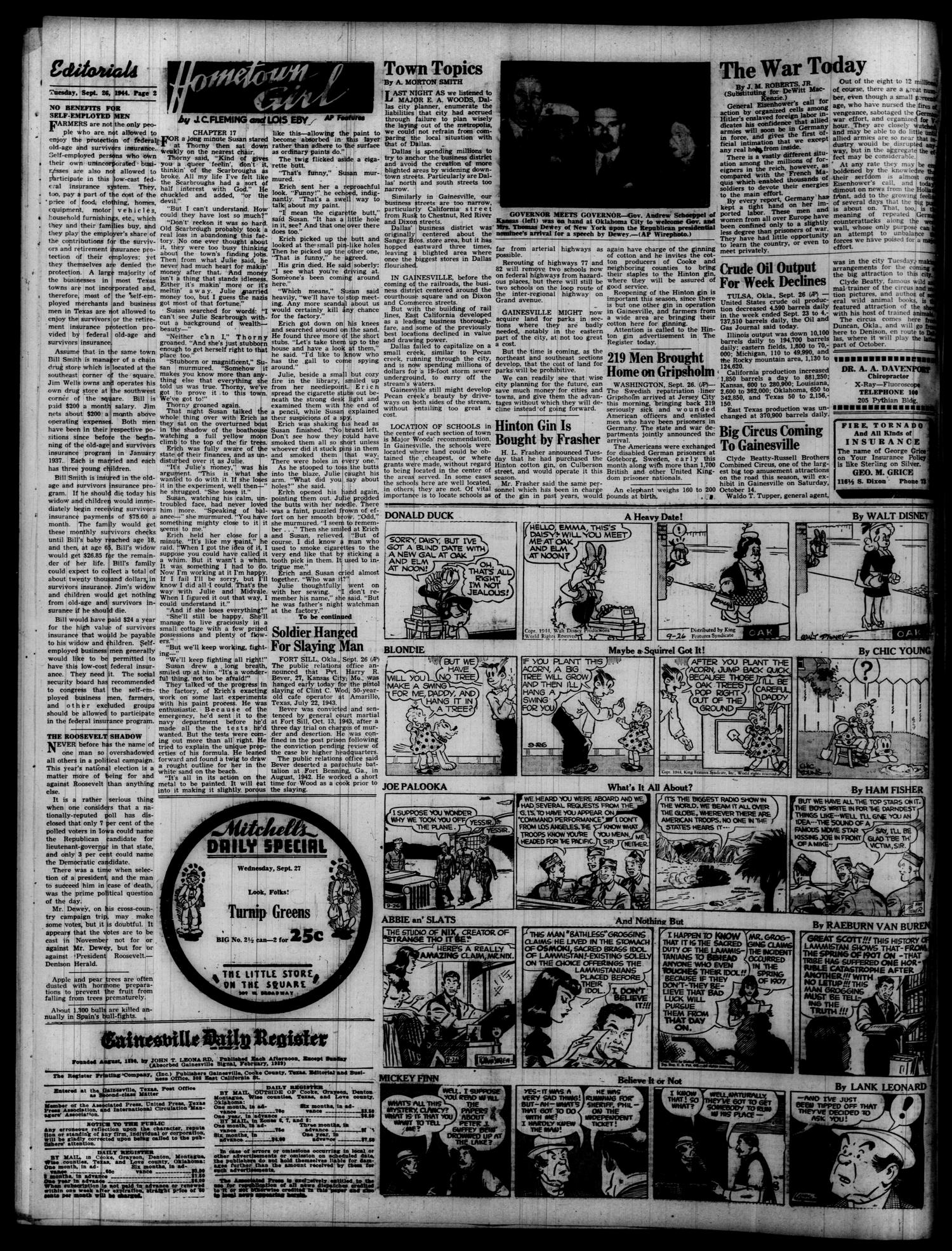 Gainesville Daily Register and Messenger (Gainesville, Tex.), Vol. 55, No. 24, Ed. 1 Tuesday, September 26, 1944
                                                
                                                    [Sequence #]: 2 of 6
                                                