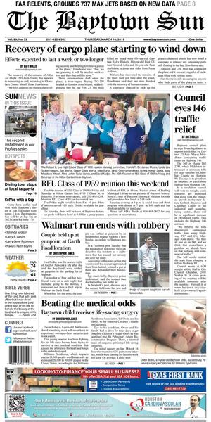 Primary view of The Baytown Sun (Baytown, Tex.), Vol. 99, No. 52, Ed. 1 Thursday, March 14, 2019