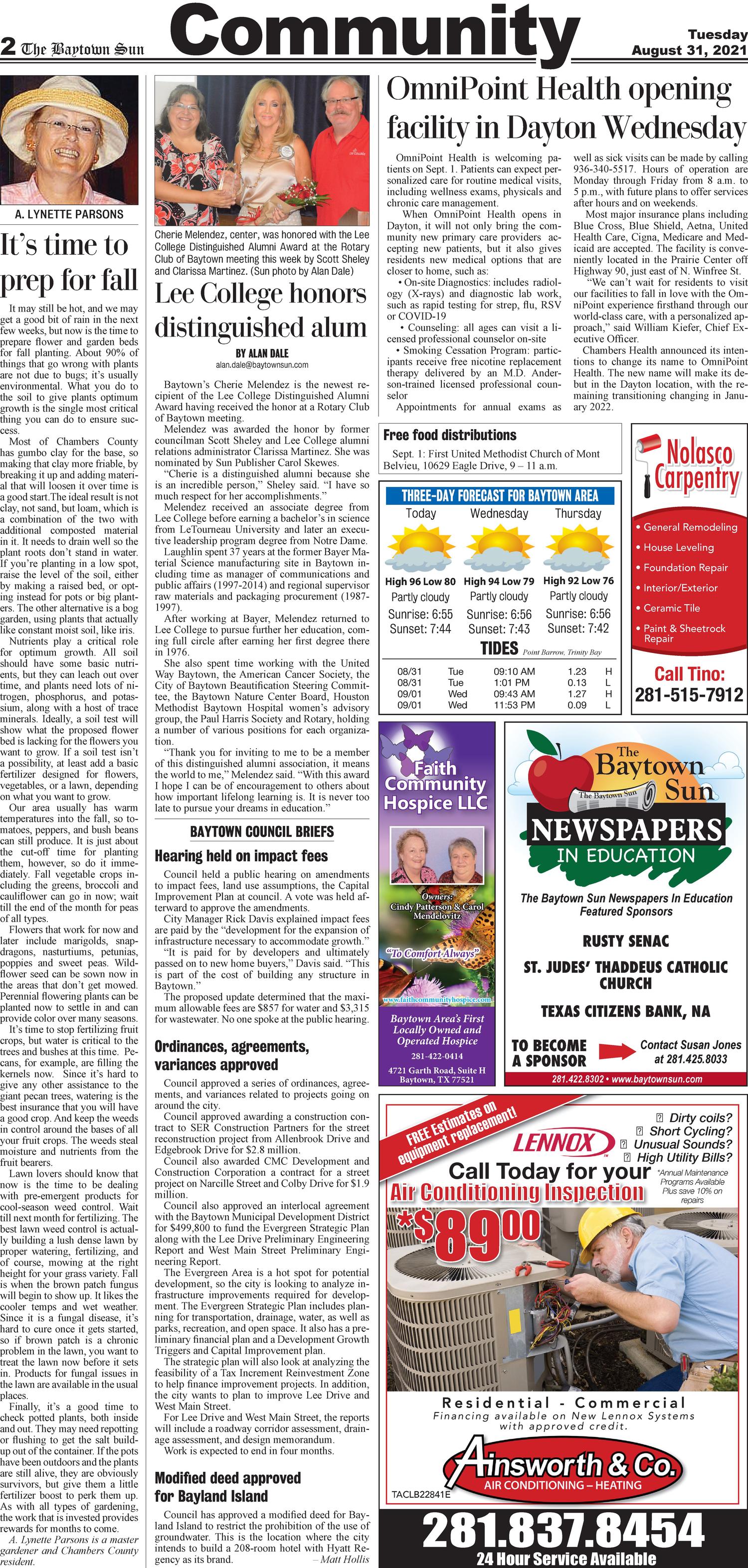 The Baytown Sun (Baytown, Tex.), Vol. 101, No. 104, Ed. 1 Tuesday, August 31, 2021
                                                
                                                    [Sequence #]: 2 of 10
                                                