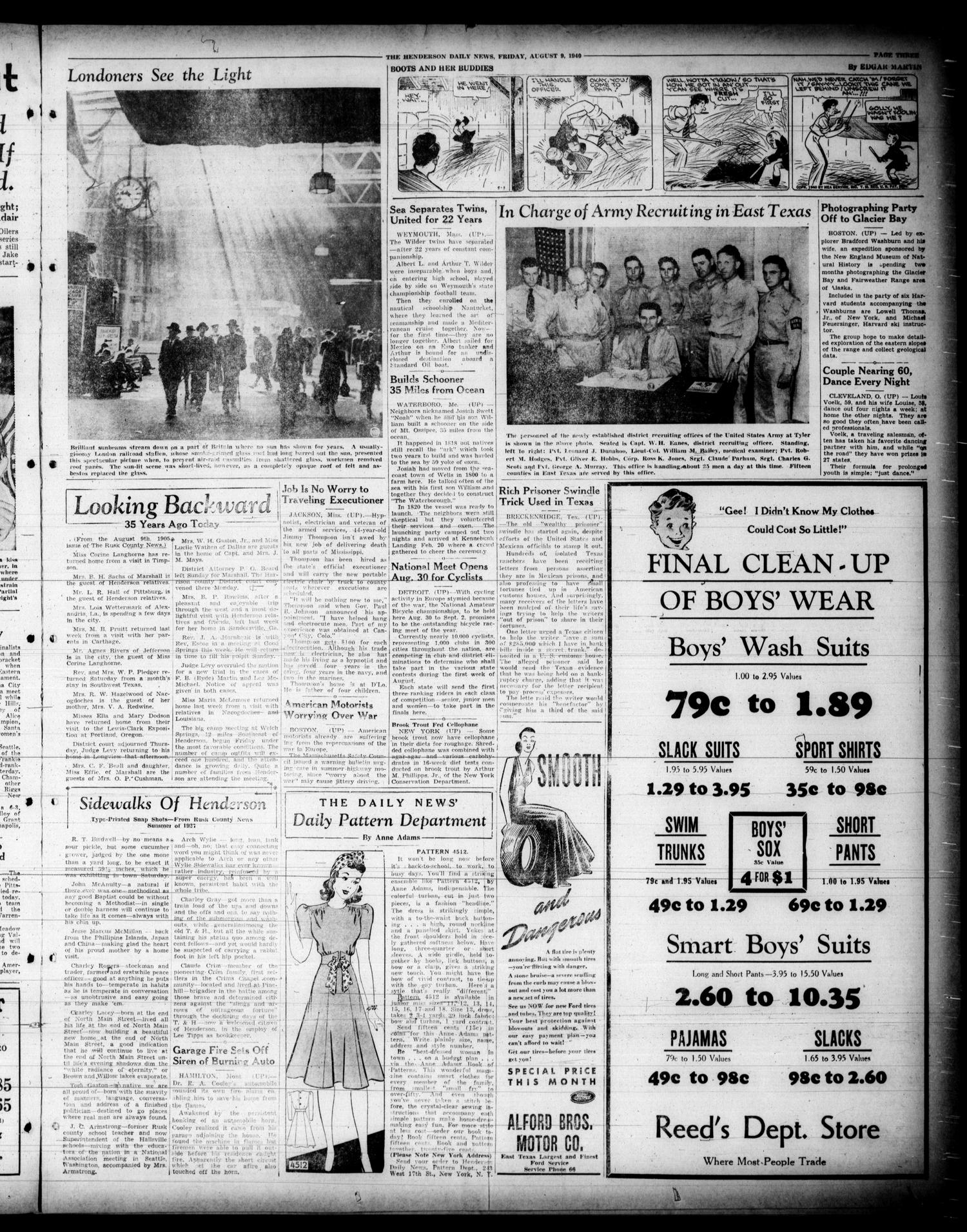 Henderson Daily News (Henderson, Tex.), Vol. 10, No. 123, Ed. 1 Friday, August 9, 1940
                                                
                                                    [Sequence #]: 3 of 10
                                                