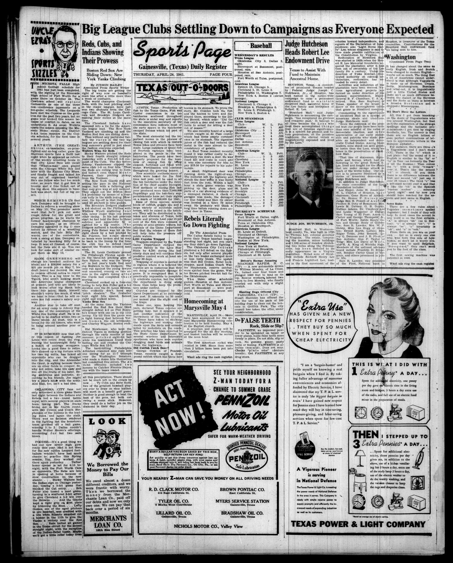 Gainesville Daily Register and Messenger (Gainesville, Tex.), Vol. 51, No. 205, Ed. 1 Thursday, April 24, 1941
                                                
                                                    [Sequence #]: 4 of 6
                                                