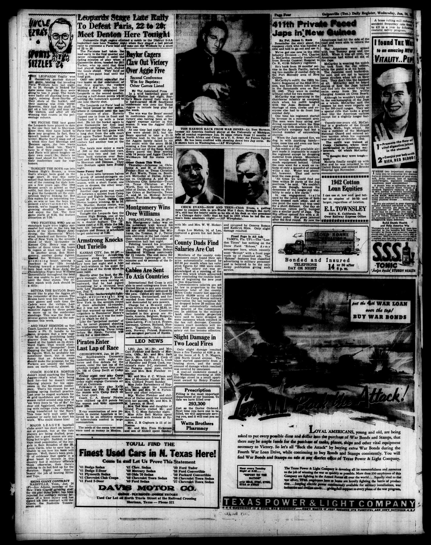Gainesville Daily Register and Messenger (Gainesville, Tex.), Vol. 54, No. 128, Ed. 1 Wednesday, January 26, 1944
                                                
                                                    [Sequence #]: 4 of 6
                                                