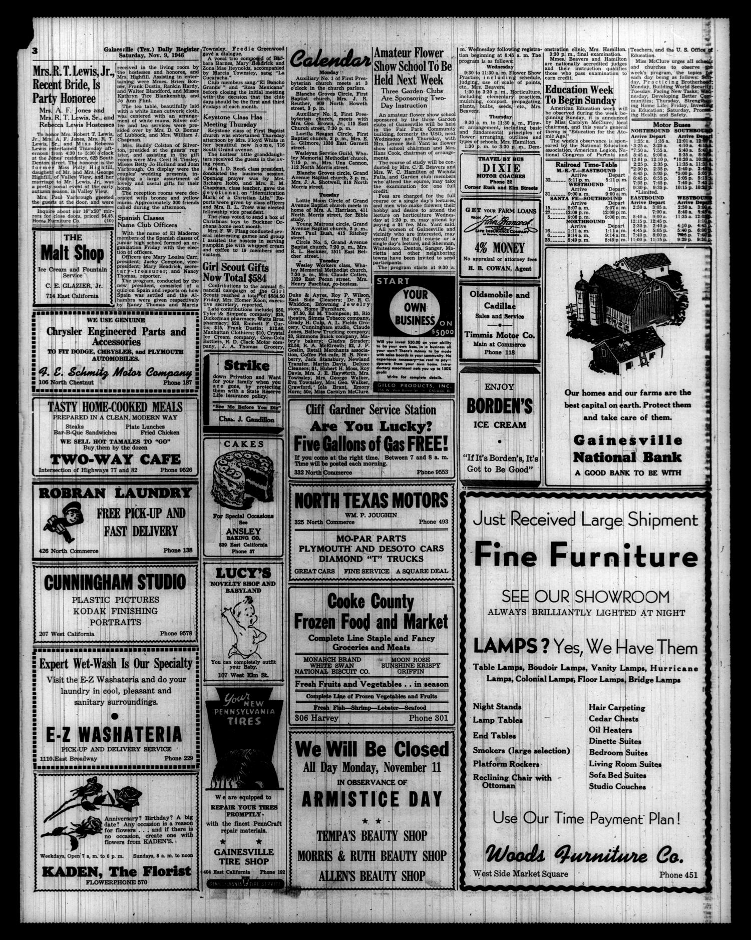 Gainesville Daily Register and Messenger (Gainesville, Tex.), Vol. 57, No. 62, Ed. 1 Saturday, November 9, 1946
                                                
                                                    [Sequence #]: 3 of 6
                                                