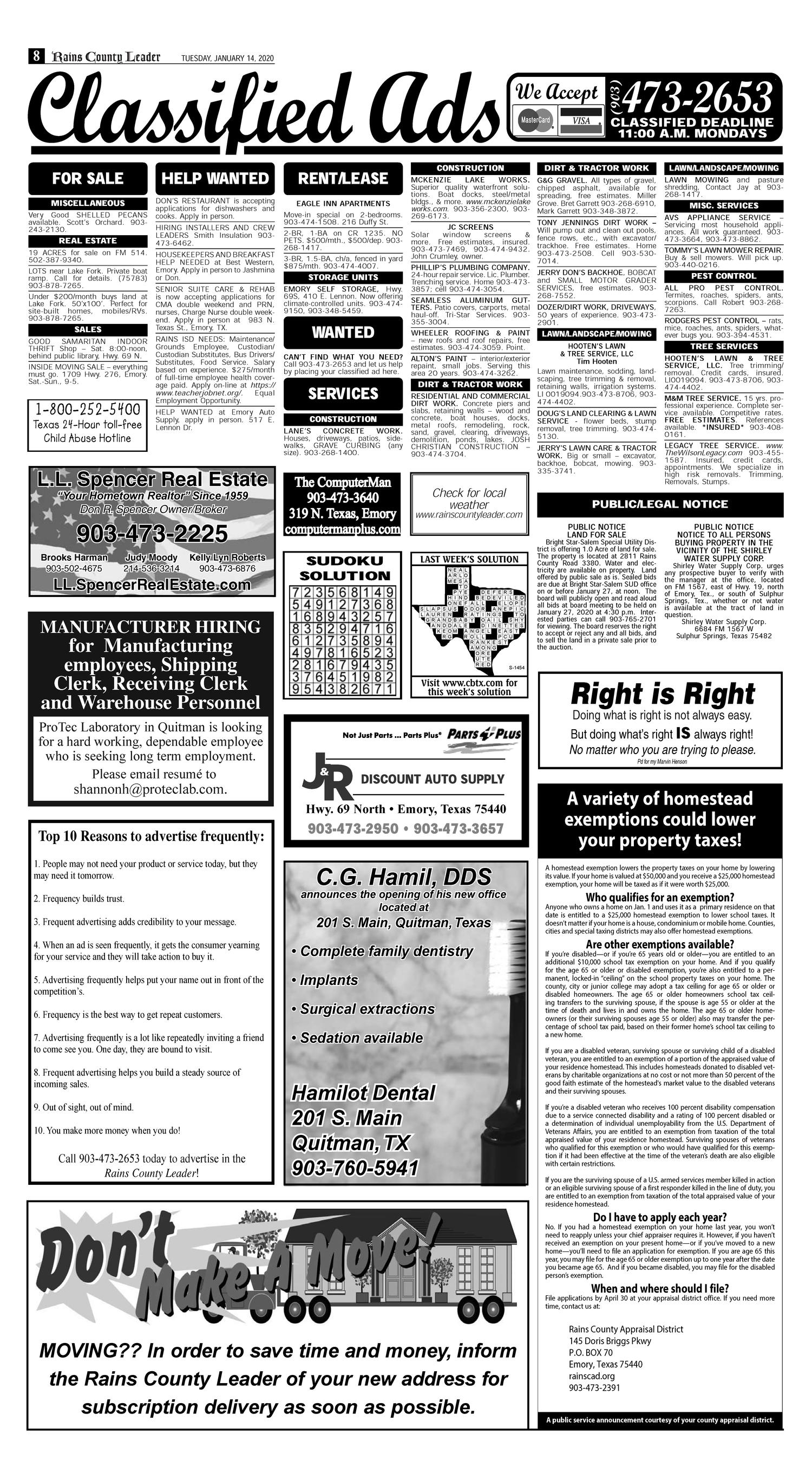 Rains County Leader (Emory, Tex.), Vol. 133, No. 31, Ed. 1 Tuesday, January 14, 2020
                                                
                                                    [Sequence #]: 8 of 10
                                                