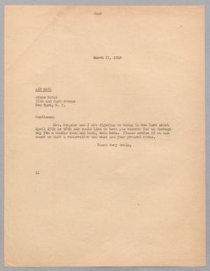 Primary view of object titled '[Letter from I. H. Kempner to Hotel Drake, March 21, 1949]'.