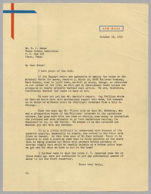 Primary view of object titled '[Letter from I. H. Kempner to R. I. Mehan, October 16, 1953]'.