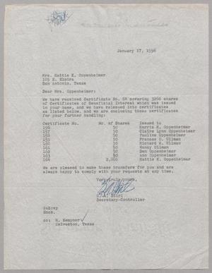 Primary view of object titled '[Letter from G. A. Stirl to Hattie K. Oppenheimer, January 17, 1956]'.