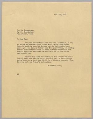 Primary view of object titled '[Letter from I. H. Kempner to Dan Oppenheimer, April 29, 1957]'.