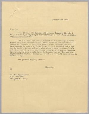Primary view of object titled '[Letter from Harris Leon Kempner to Dan Oppenheimer, September 22, 1960]'.