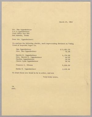 Primary view of object titled '[Letter from T. E. Taylor to Dan Oppenheimer, March 29, 1960]'.