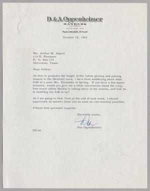 Primary view of object titled '[Letter from Dan Oppenheimer to Arthur M. Alpert, October 18, 1960]'.