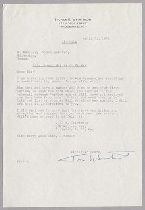Primary view of object titled '[Letter from Thomas E. Weintraub to E. R. Thomson, Jr., April 24, 1964]'.