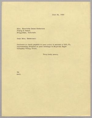 Primary view of object titled '[Letter from T. E. Taylor to Mrs. Henrietta Q. Gutterson, June 26,1964]'.