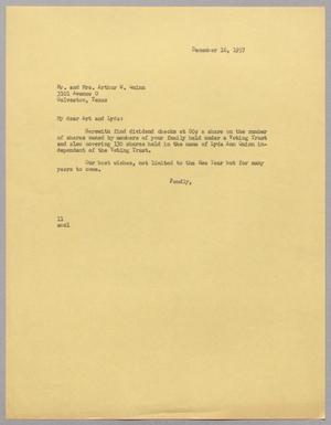 Primary view of object titled '[Letter from I. H. Kempner to Mr. and Mrs. A. W. Quinn, December 16, 1957]'.