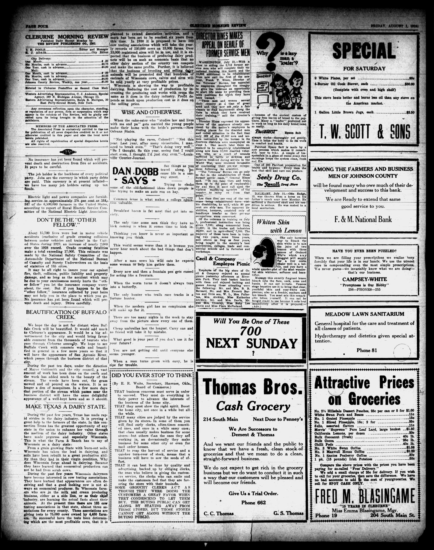 Cleburne Morning Review (Cleburne, Tex.), Ed. 1 Friday, August 1, 1924
                                                
                                                    [Sequence #]: 4 of 8
                                                