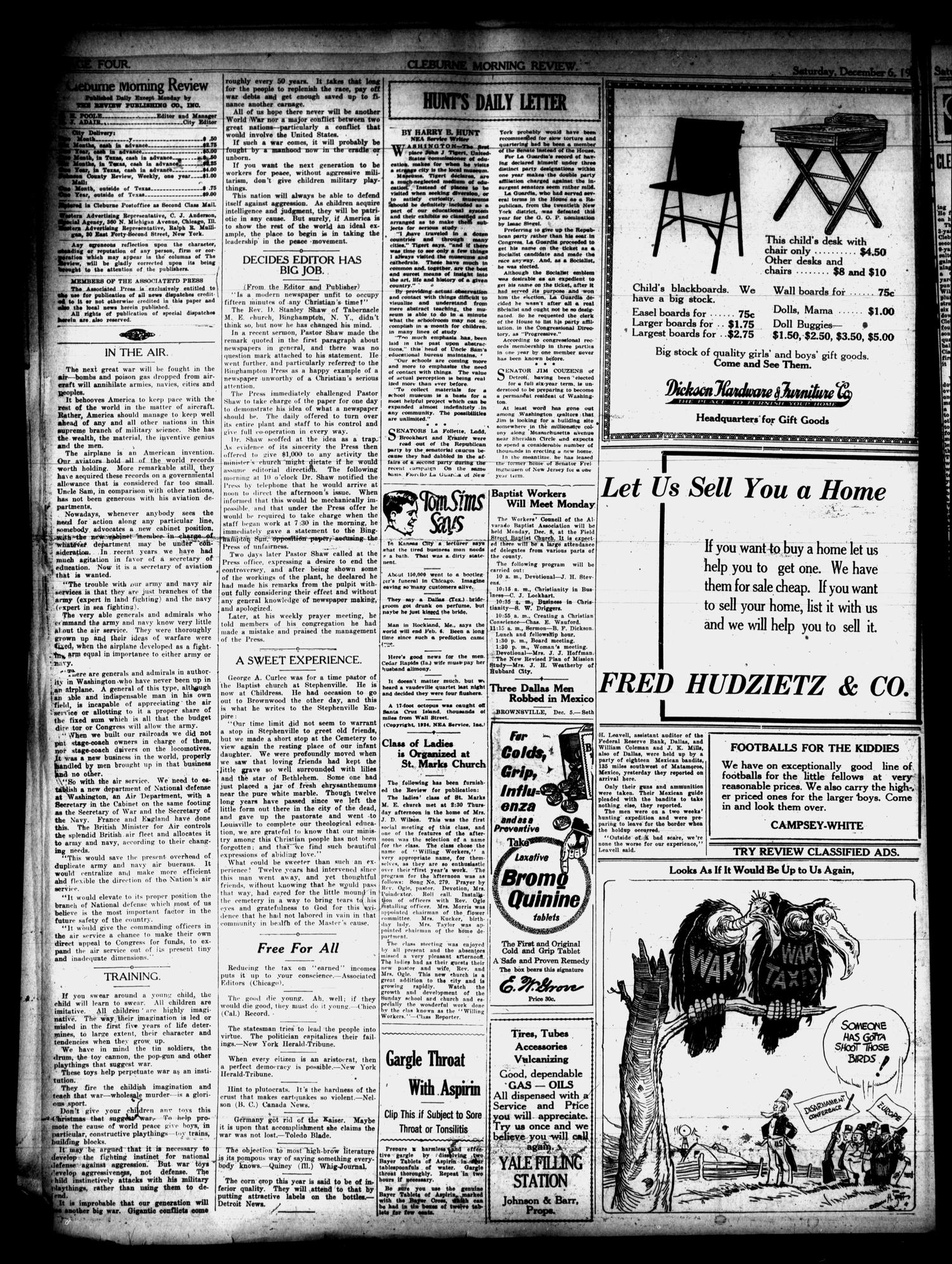 Cleburne Morning Review (Cleburne, Tex.), Ed. 1 Saturday, December 6, 1924
                                                
                                                    [Sequence #]: 4 of 8
                                                