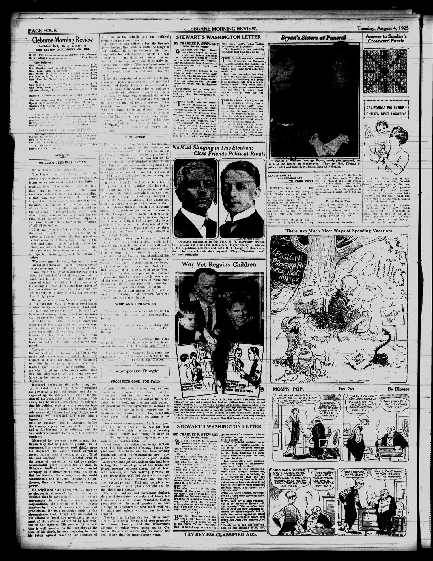 Cleburne Morning Review (Cleburne, Tex.), Vol. 21, No. 184, Ed. 1 Tuesday, August 4, 1925
                                                
                                                    [Sequence #]: 4 of 8
                                                